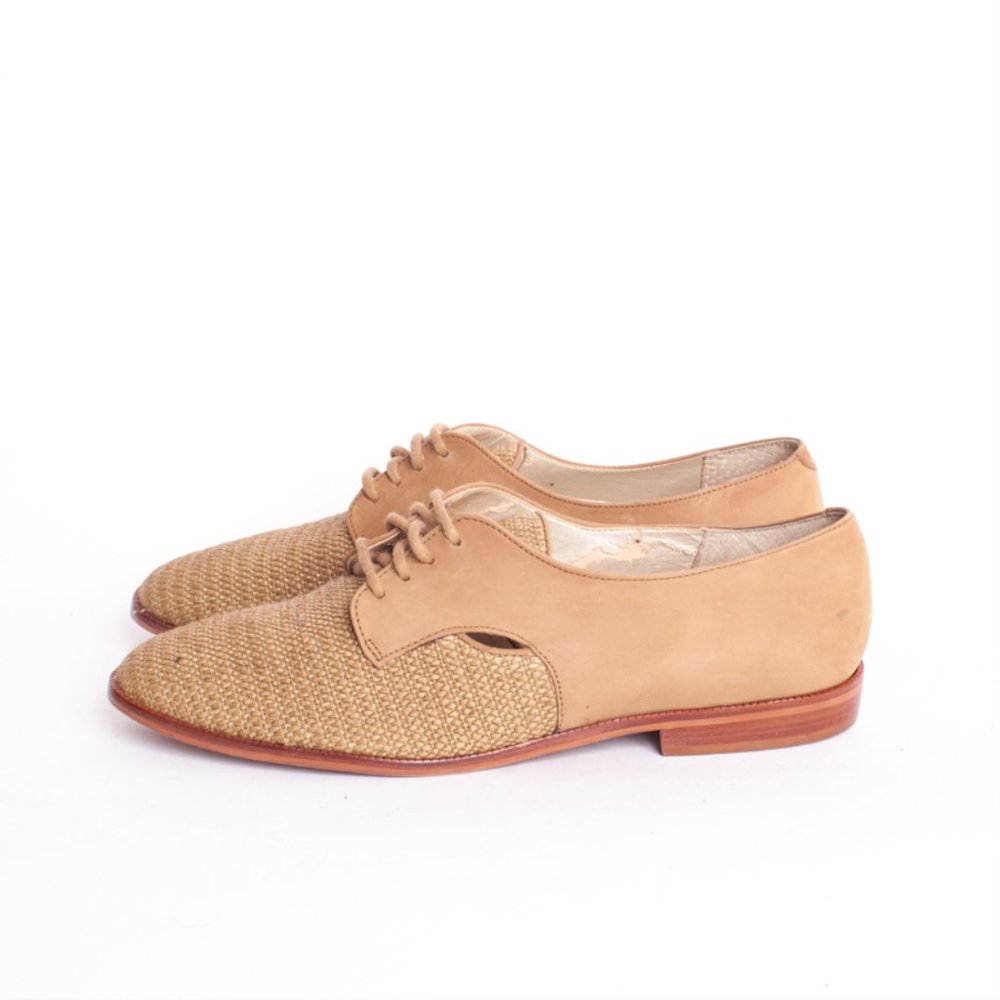 Vintage 1970s Thatched Woven & Suede Cutout Oxfords - Picture 3 of 12